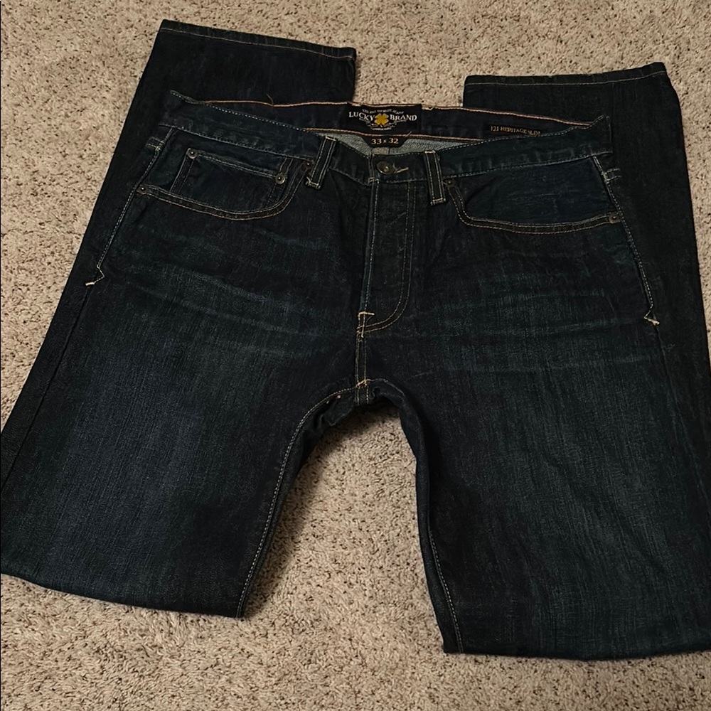 Lucky Brand Men's Dark Blue Jeans 121 Heritage Slim W33 L32 LIKE NEW 01/11/2013.